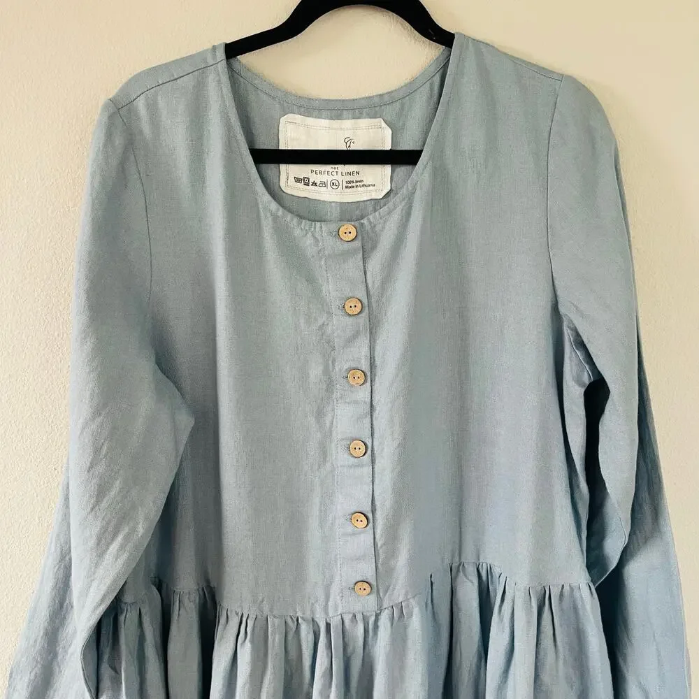 not PERFECT LINEN Blue MAMA Long Sleeve Maxi Dress (XL) - Picture 3 of 7